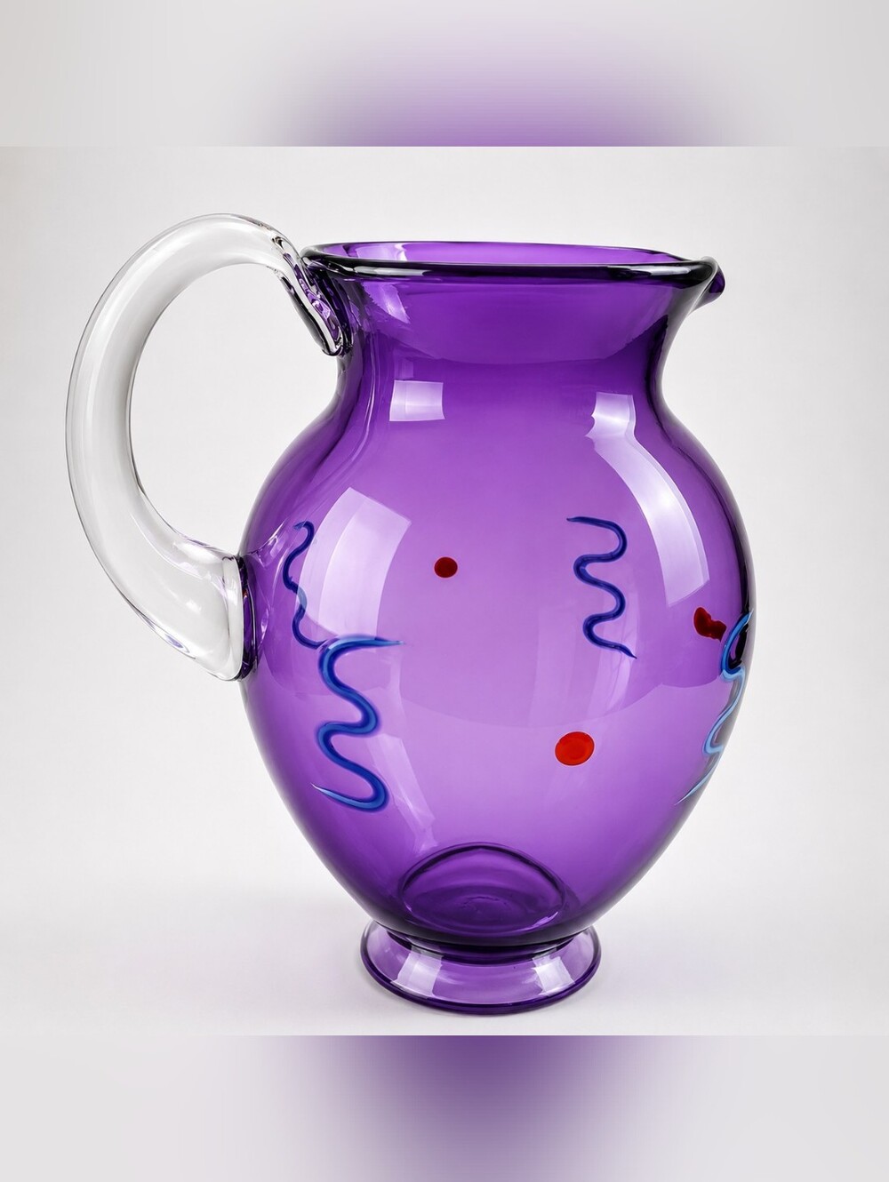 Handblown Studio Art Glass Pitcher 8.5" by Antonio Garcia. Signed. Purple.